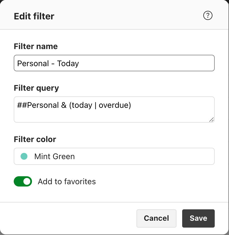 Personal view filter in Todoist